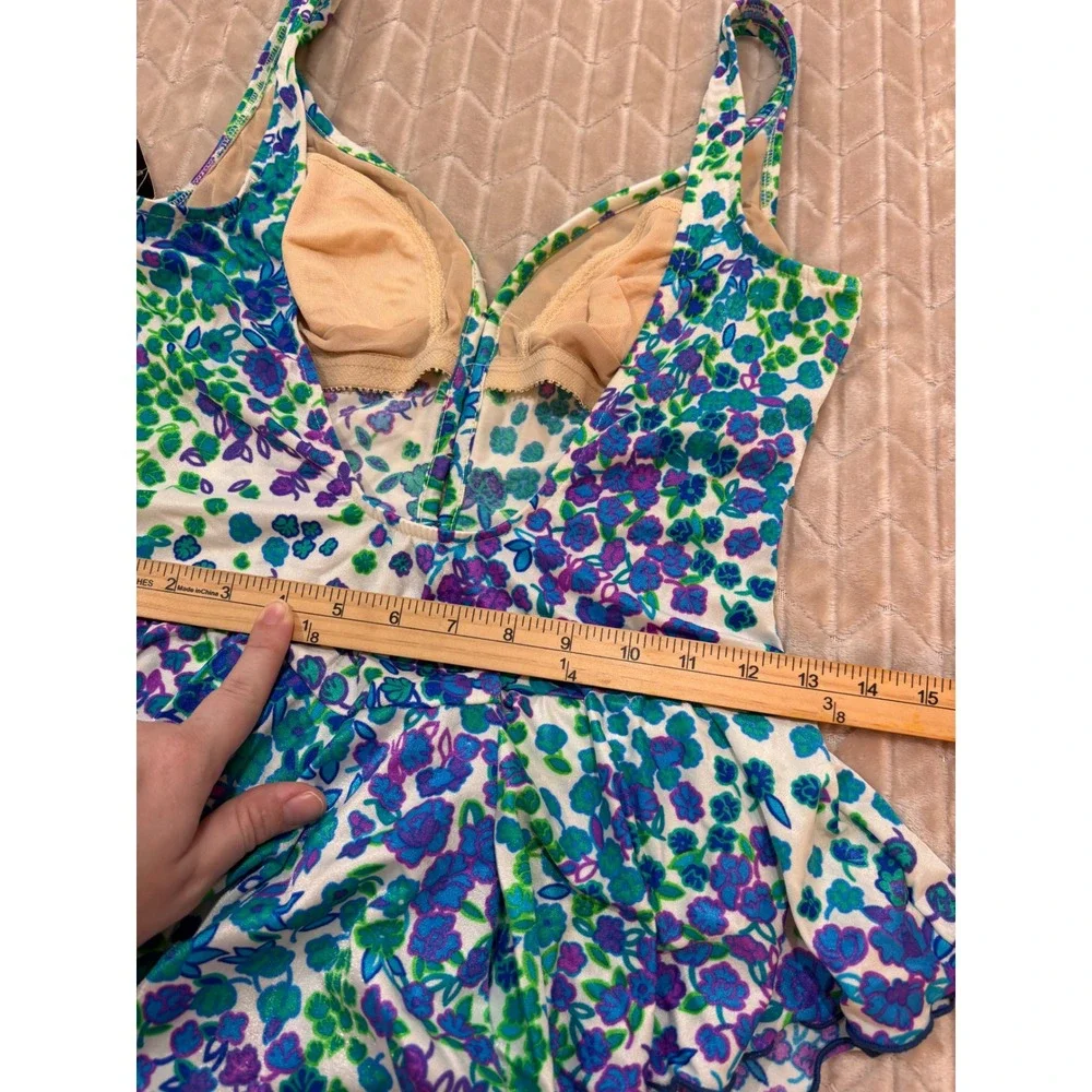 NWT Gabar Vtg Swimsuit 12 Skirted One Piece Floral Grandmillenial Cottagecore